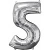 Amscan Fóliový balón narodeninové číslo 5 strieborný 66cm Amscan Fóliový balón narodeninové číslo 5 strieborný 66cm