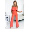 Jumpsuit with a frill and bare shoulders peach červená Jumpsuit with a frill and bare shoulders peach červená