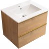CERANO - Kúpeľňová skrinka pod umývadlo s úchytkou Velora + keramické umývadlo Todo - dub medový, zlatá úchytka - 69x53x46 cm CER-664975 CERANO - Kúpeľňová skrinka pod umývadlo s úchytkou Velora + keramické umývadlo Todo - dub medový, zlatá úchytka - 69x53x46 cm CER-664975