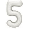 PartyDeco Balón Číslo 5 strieborný saténový 86 cm PartyDeco Balón Číslo 5 strieborný saténový 86 cm