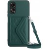 Kožený kryt Rhombic Lanyard na Oppo A38 - Zelená Kožený kryt Rhombic Lanyard na Oppo A38 - Zelená