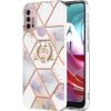 Ring Holder kryt Splicing Marble Flower na Moto G10/G20/G30 - Kráľovská Koruna Ring Holder kryt Splicing Marble Flower na Moto G10/G20/G30 - Kráľovská Koruna