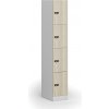 Šatníková skrinka S1 s úložnými boxmi, 4 boxy, 1850 x 300 x 500 mm, mechanický kódový zámok, laminované dvere, dub prírodný Šatníková skrinka S1 s úložnými boxmi, 4 boxy, 1850 x 300 x 500 mm, mechanický kódový zámok, laminované dvere, dub prírodný