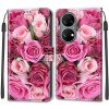 Peňaženkové kožené puzdro DRAWING na Huawei P50 - Green Leaf Pink Rose Peňaženkové kožené puzdro DRAWING na Huawei P50 - Green Leaf Pink Rose