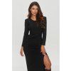 Makadamia Šaty s rozparkom a záhybmi M846 | čierna M846 - 36 (S) M846 Makadamia Šaty s rozparkom a záhybmi M846 | čierna M846 - 36 (S) M846