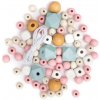 DP CRAFT Pastel dekoračné drevené korálky s gumičkou rôzne pastelové farby a veľkosti 80 ks