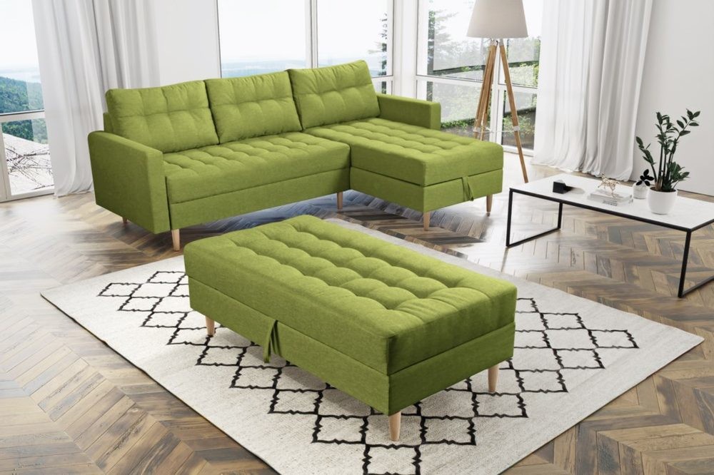 Furniture Sobczak Pires s taburetom zelená levá