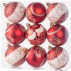 MagicHome Gule 9 ks červené s ornamentom na vianočný stromček 6 cm