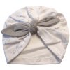 Čiapka / turban bavlnená biela so striebornými mašličkami - Sivá mašlička, obv. hlavy 40/42 Čiapka / turban bavlnená biela so striebornými mašličkami - Sivá mašlička, obv. hlavy 40/42