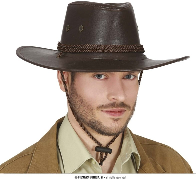 Hnedý kovbojský klobúk koženého vzhľadu