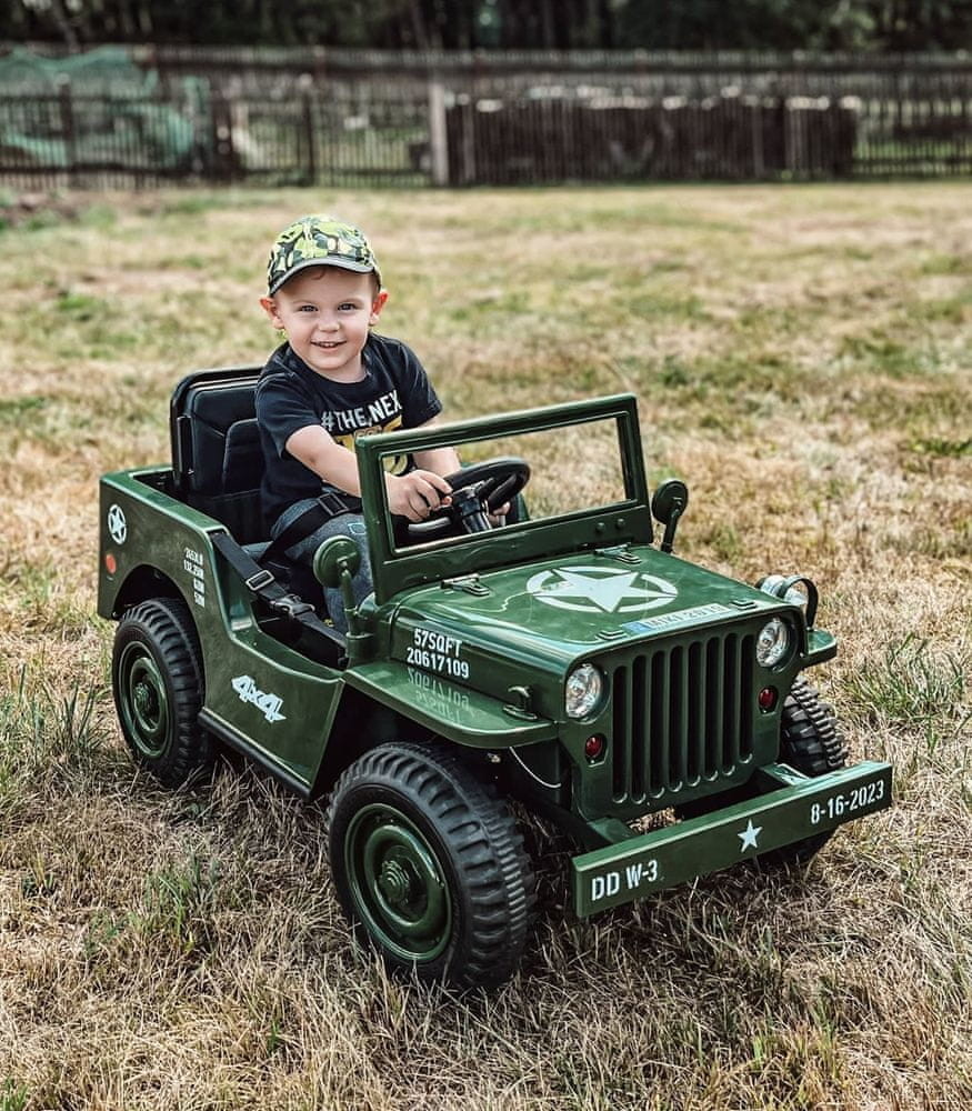 Mamido Detský elektrický vojenský Jeep Willys 12V7Ah Army zelená