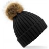 Beechfield Pletená čiapka s kožušinovým brmbolcom Pom Pom Chunky - Čierna Beechfield Pletená čiapka s kožušinovým brmbolcom Pom Pom Chunky - Čierna