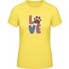 E190 Dámske Tričko s Nápisom LOVE s labkou Slnečná žltá