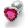 Ouch! by Shots Heart Gem Butt Plug Small Silver/Rubellite Pink