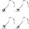 Šperky eshop - Oceľový piercing striebornej farby do nosa so zahnutým koncom C5.5 - Hrúbka piercingu: 1 mm, Tvar hlavičky: Kužeľ Šperky eshop - Oceľový piercing striebornej farby do nosa so zahnutým koncom C5.5 - Hrúbka piercingu: 1 mm, Tvar hlavičky: Kužeľ