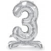 PartyDeco Samostojací fóliový balón 3 strieborný 70 cm PartyDeco Samostojací fóliový balón 3 strieborný 70 cm