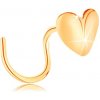 Šperky eshop - Zlatý piercing do nosa 585, zahnutý - lesklé srdiečko, zalomené v strede S2GG142.09 Šperky eshop - Zlatý piercing do nosa 585, zahnutý - lesklé srdiečko, zalomené v strede S2GG142.09