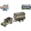 Auto Land Rover Defender Military 14,5cm kov spätný chod s prívesom s plachtou v krabičke Auto Land Rover Defender Military 14,5cm kov spätný chod s prívesom s plachtou v krabičke