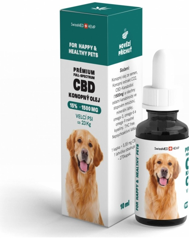 Vetwell Olej konopný CBD 15% 270 kvapiek pre veľké psy od 23 kg 10 ml