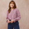 Blancheporte blúzka s volánikom žabkovaním a vichy kockou purpurová