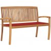 Stohovatelná zahradní lavice s poduškou 128,5 cm masivní teak Červená 3063285 Stohovatelná zahradní lavice s poduškou 128,5 cm masivní teak Červená 3063285