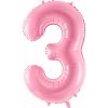 PartyDeco Fóliový balón narodeninové číslo 3 ružový 86cm