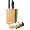 G21 Sada nožů Gourmet Damascus v bambusovém bloku 4 ks a brusný kámen