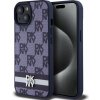 DKNY PU Leather Checkered Pattern and Stripe Zadní pro iPhone 15 Blue DKHCP15SPCPTSSB