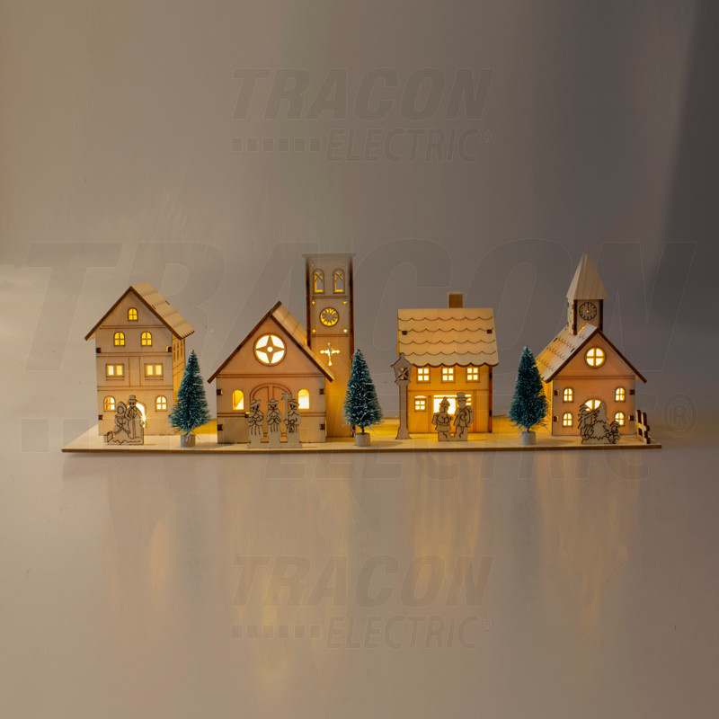 TRACON CHRWHVIL5WW LED vianočná dedinka drevená na baterky