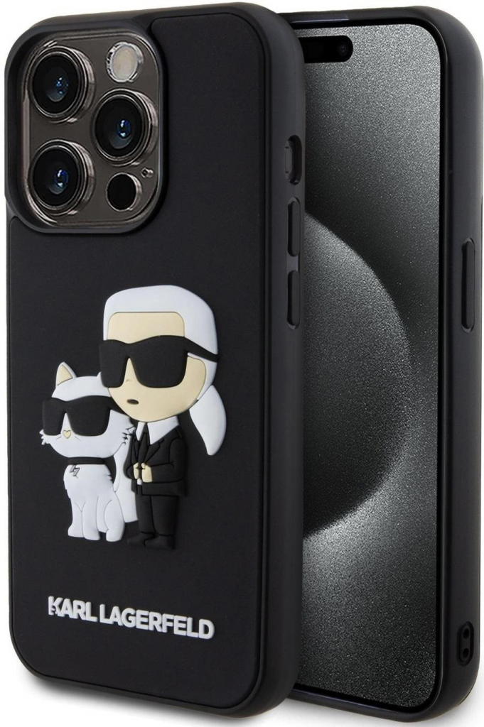 Karl Lagerfeld 3D Rubber Karl and Choupette iPhone 15 Pro čierne