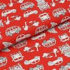 Bavlnené plátno P0762 červené, biele autá, š.140 Bavlnené plátno P0762 červené, biele autá, š.140