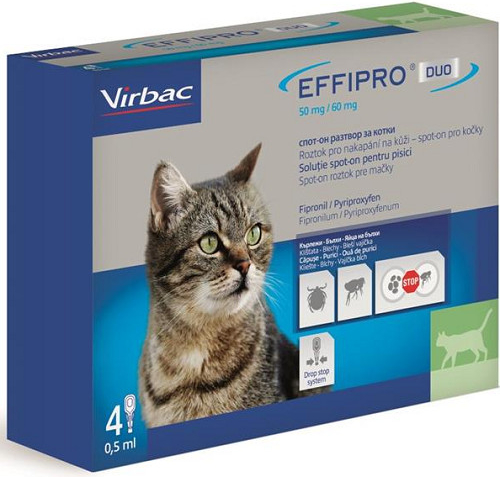 Effipro Duo Cat spot-on pipeta proti kliešťom a blchám pre mačky 4 x 0,5 ml