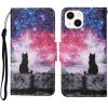 Peňaženkové 3D puzdro na iPhone 15 Plus -Hviezdna obloha a mačka Peňaženkové 3D puzdro na iPhone 15 Plus -Hviezdna obloha a mačka