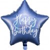 PartyDeco Fóliový balón hviezda Happy Birthday kráľovská modrá 40 cm