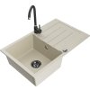 Mexen Bruno, 1-komorový granitový drez s odkvapkávačom 795x495x200 mm a čierna kuchynská batéria Telma, béžová, 6513-69-670200-70 Mexen Bruno, 1-komorový granitový drez s odkvapkávačom 795x495x200 mm a čierna kuchynská batéria Telma, béžová, 6513-69-670200-70