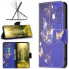 Peňaženkové kožené puzdro LEATHER na Xiaomi 12 Lite – Fialový motýľ Peňaženkové kožené puzdro LEATHER na Xiaomi 12 Lite – Fialový motýľ