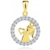 Šperky eshop - Zlatý prívesok 585 - lesklý anjelik so srdiečkom, zirkónová kontúra kruhu S2GG15.39 Šperky eshop - Zlatý prívesok 585 - lesklý anjelik so srdiečkom, zirkónová kontúra kruhu S2GG15.39