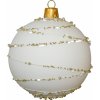 Ornex Vianočná ozdoba sklenená guľa s perličkami biela 8 cm
