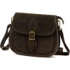 Tmavohnedá malá kabelka cez plece z brúsenej kože 36131