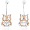 Šperky eshop - Strieborné náušnice 925, neúplný kruh, dvojfarebné vyrezávané sovičky SP03.13 Šperky eshop - Strieborné náušnice 925, neúplný kruh, dvojfarebné vyrezávané sovičky SP03.13