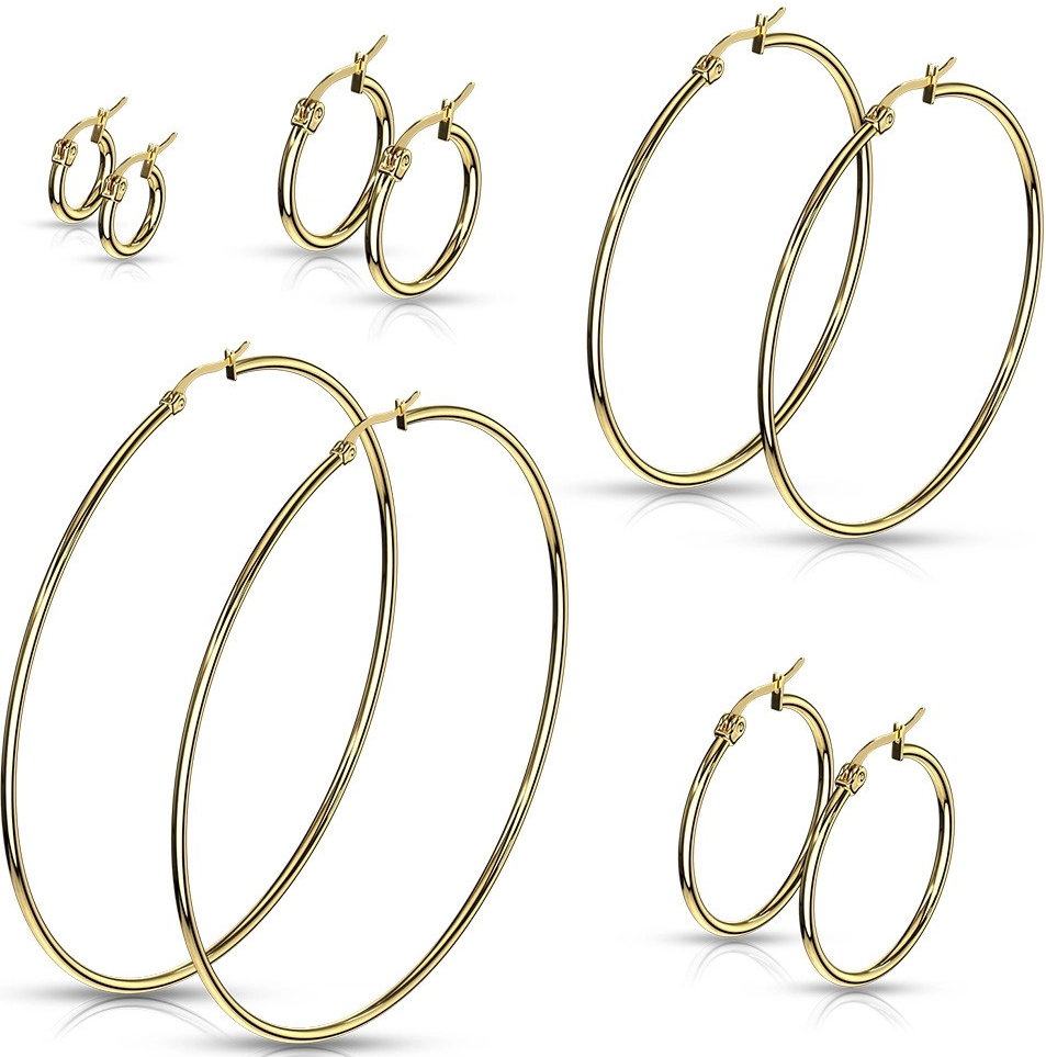 Šperky eshop náušnice z chirurgickej ocele jednoduché lesklé kruhy v zlatom odtieni X17.07