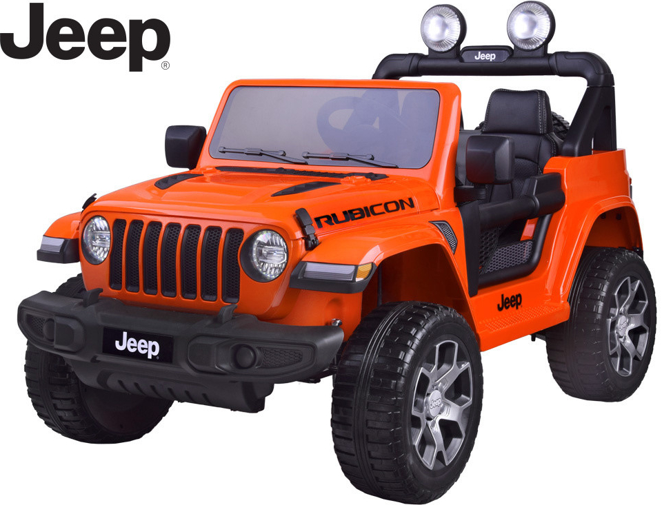 Joko Elektrické autíčko Jeep Wrangler Rubicon 4x4 penové kolesá kožené sedadlo FM rádio oranžová