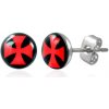 Šperky eshop - Náušnice z ocele, číra glazúra, červený maltézsky kríž na čiernom podklade SP51.10 Šperky eshop - Náušnice z ocele, číra glazúra, červený maltézsky kríž na čiernom podklade SP51.10