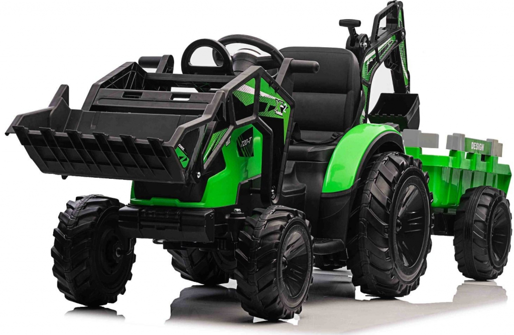 Beneo Elektrický traktor TOP-WORKER 12V s naberačkami a prívesom Jednomiestne 2,4 Ghz zelená