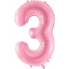 PartyDeco Fóliový balón číslo 3 ružový 86 cm
