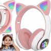 Slúchadlá s mačacími ušami a RGB LED podsvietením, nastaviteľné, ružovo-biele Slúchadlá s mačacími ušami a RGB LED podsvietením, nastaviteľné, ružovo-biele