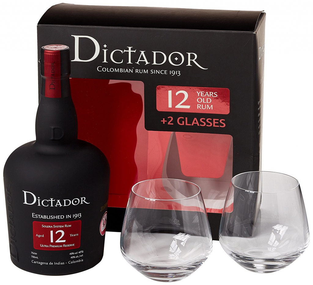 Dictador 12y 40% 0,7 l (dárčekové balenie 2 poháre)