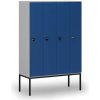 Drevená šatníková skrinka S4 s podnožou, 4 oddiely, 1871 x 1200 x 500 mm, demont, RFID zámok, sivá / modrá Drevená šatníková skrinka S4 s podnožou, 4 oddiely, 1871 x 1200 x 500 mm, demont, RFID zámok, sivá / modrá
