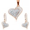 Šperky eshop - Strieborný set 925 - náušnice a prívesok medenej farby, srdce s vlnkami a zirkónmi AC21.28