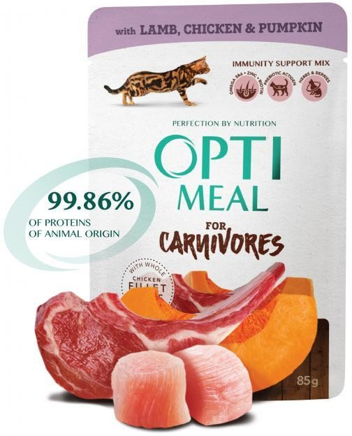 OPTIMEAL Grain free for adult cats with lamb and chicken fillet in pumpkin jelly 85 g